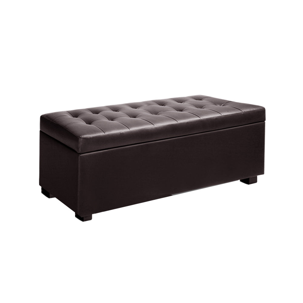 Artiss Storage Ottoman Blanket Box 97cm Leather Brown