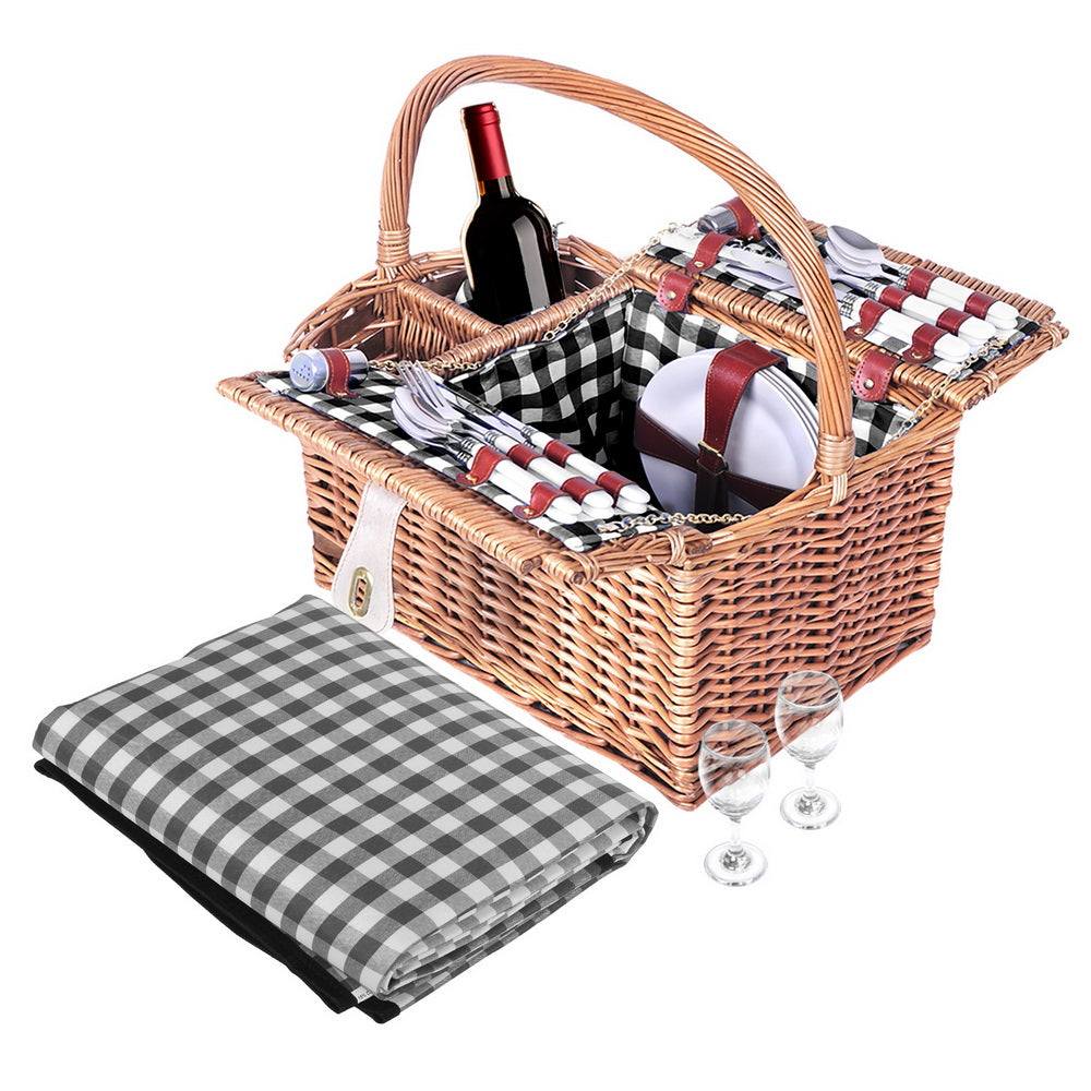 Alfresco 4 Person Picnic Set Basket Outdoor Insulated Blanket Deluxe