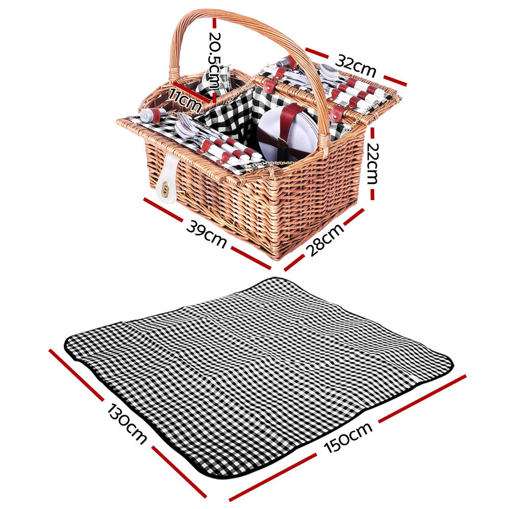 Alfresco 4 Person Picnic Set Basket Outdoor Insulated Blanket Deluxe