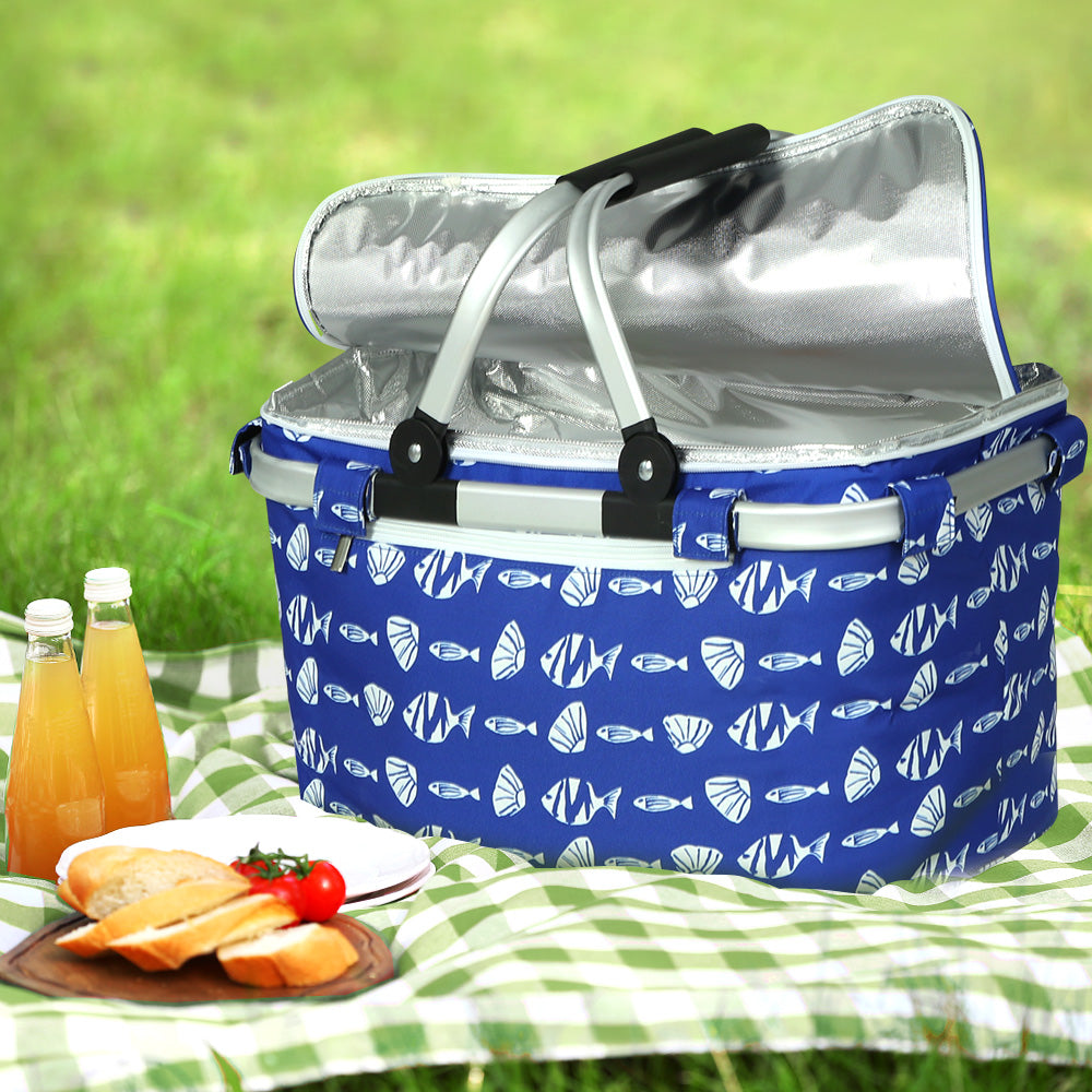 Alfresco Picnic Basket Folding Bag Hamper Food Insulated Cover Storage