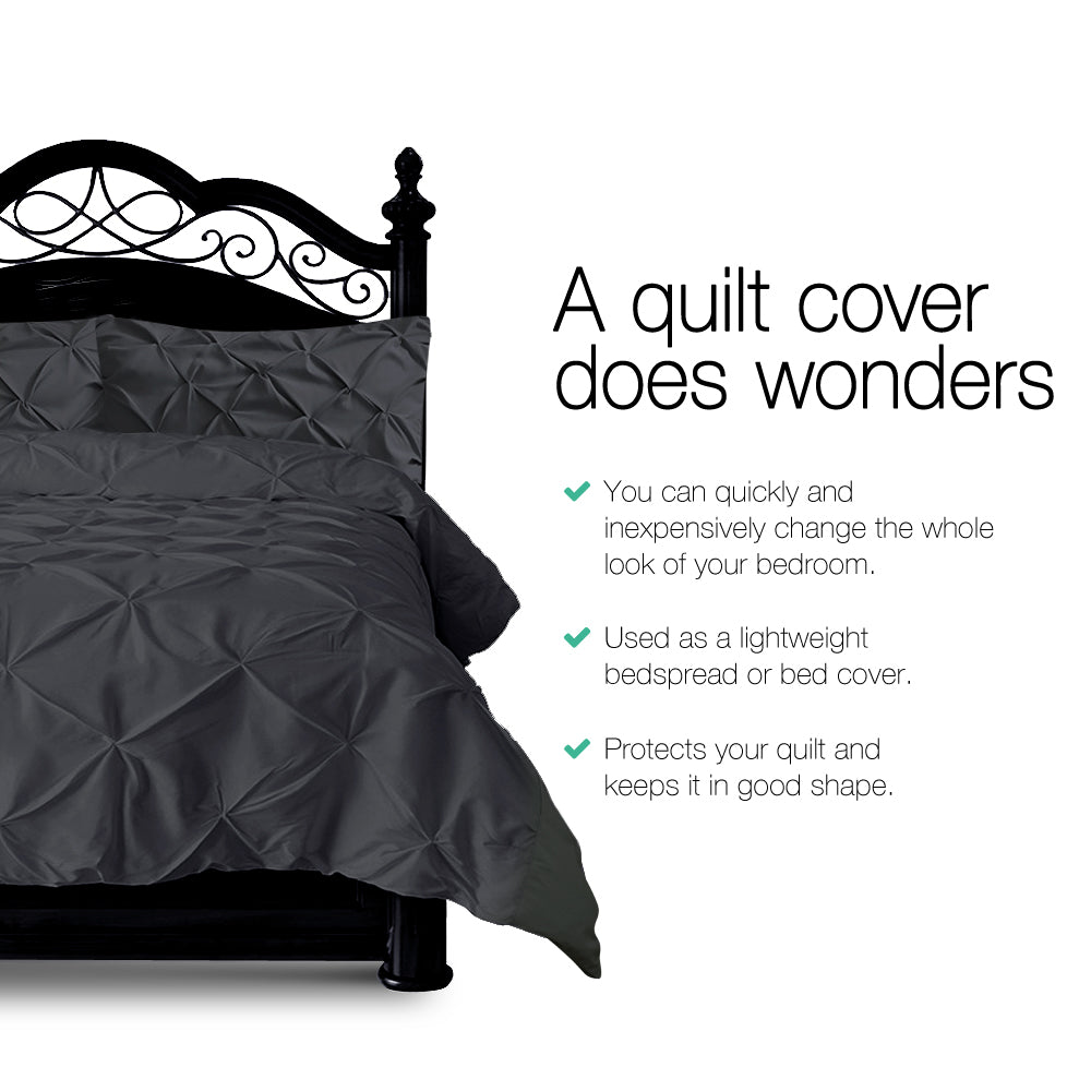 Giselle Bedding Quilt Cover Set Diamond Pinch Black Queen