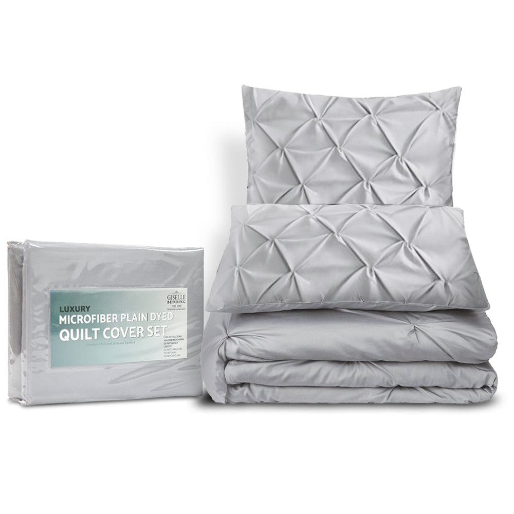 Giselle Bedding Quilt Cover Set Diamond Pinch Grey King