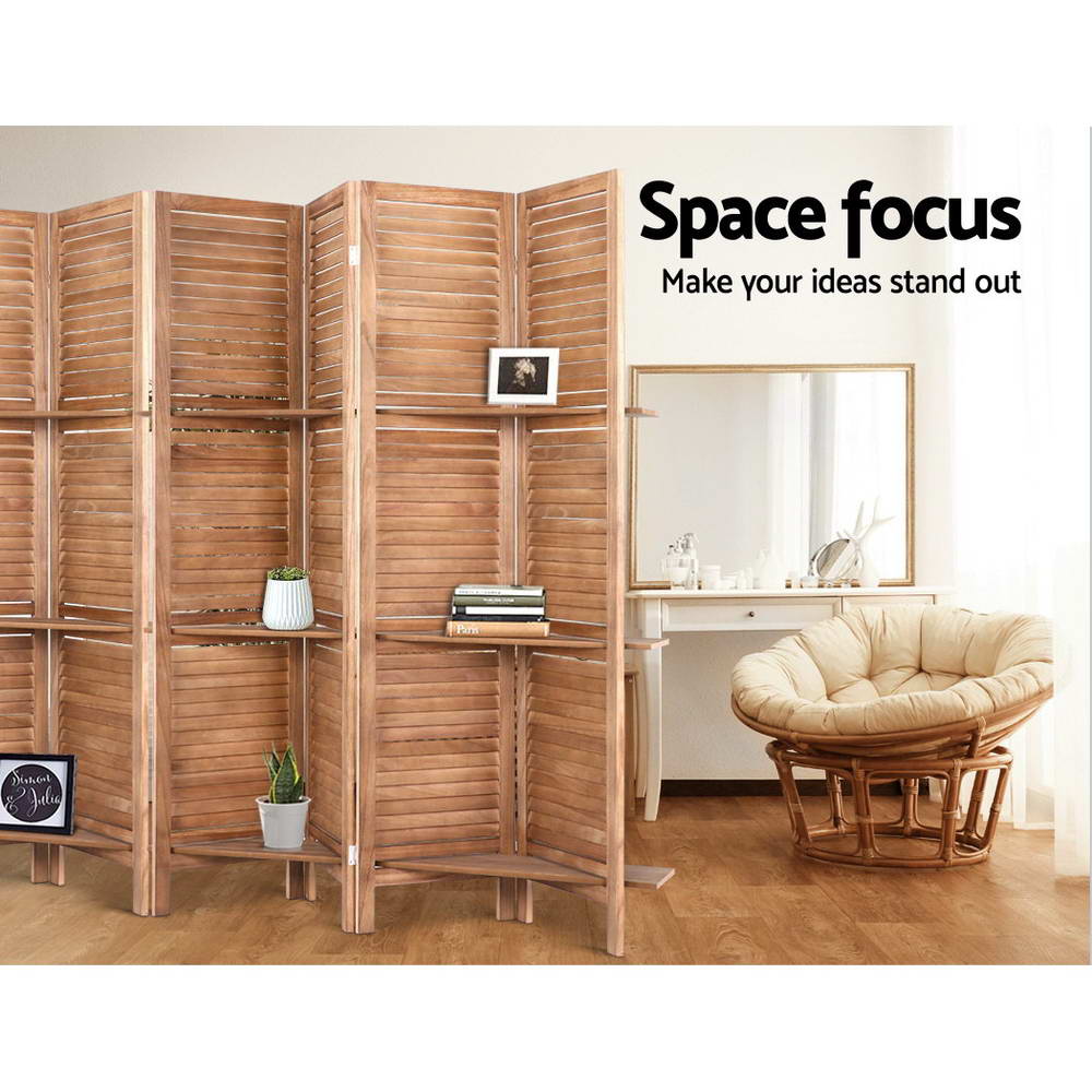 Artiss 8 Panel Room Divider Screen 326x170cm Shelf Oak