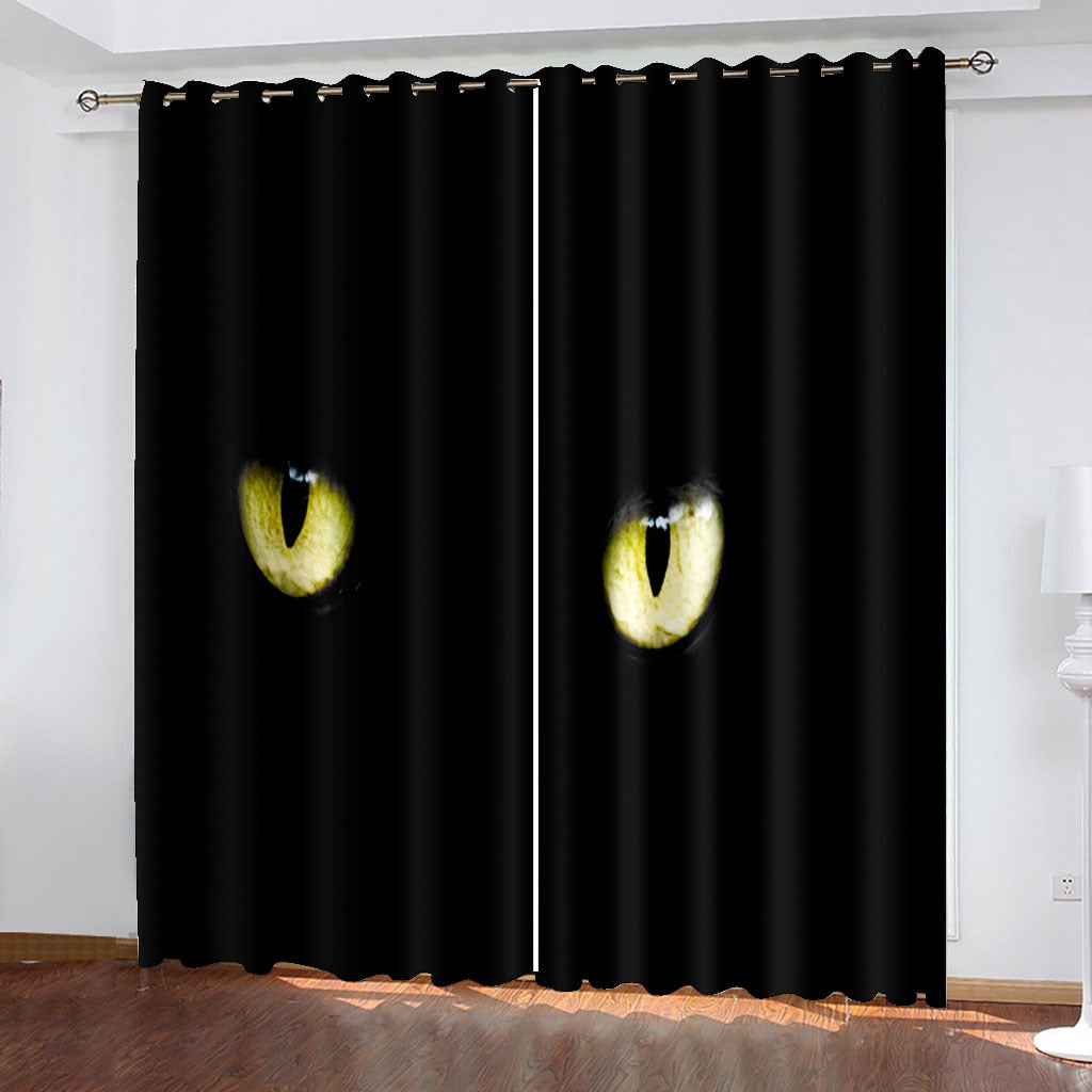 3D Custom Printed Black Cat Eyes Shading Blackout Curtain (2)