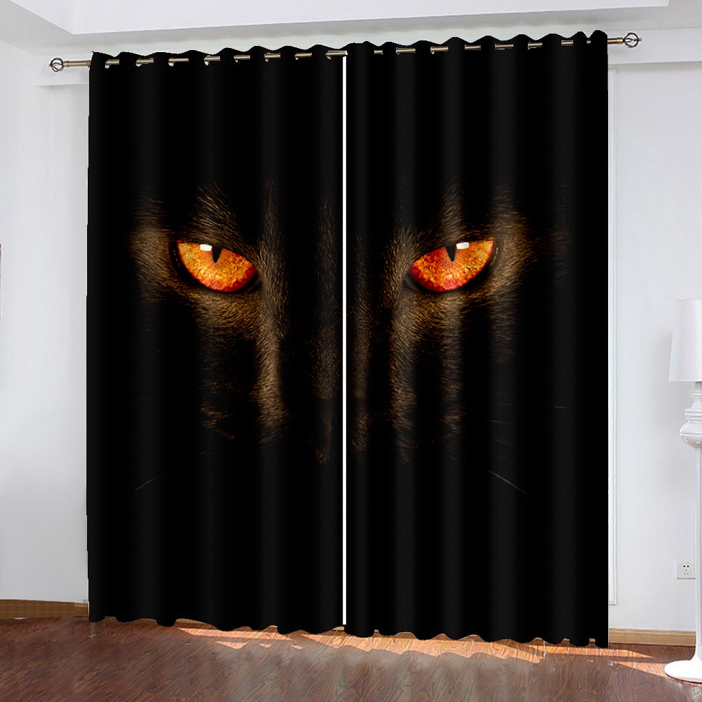 3D Custom Printed Black Cat Eyes Shading Blackout Curtain (6)