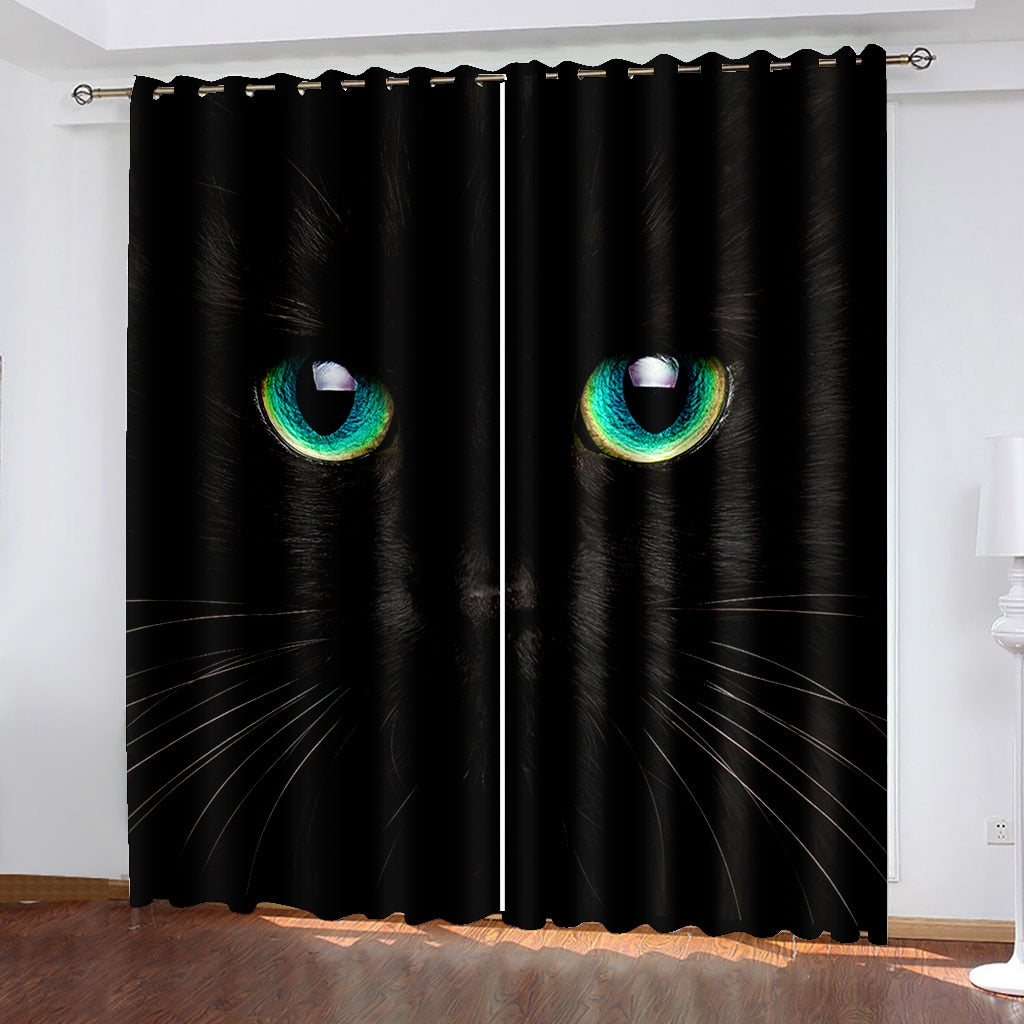 3D Custom Printed Black Cat Eyes Shading Blackout Curtain (5)