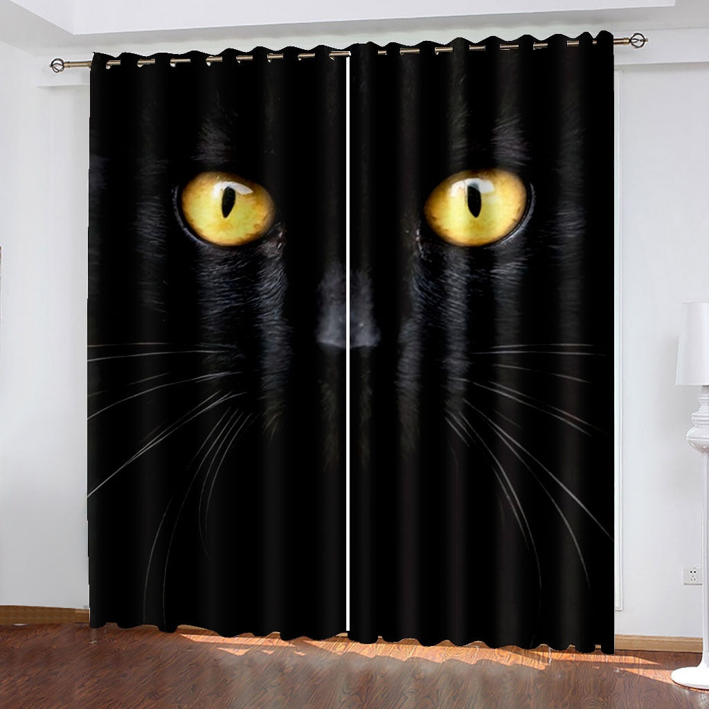 3D Custom Printed Black Cat Eyes Shading Blackout Curtain (1)