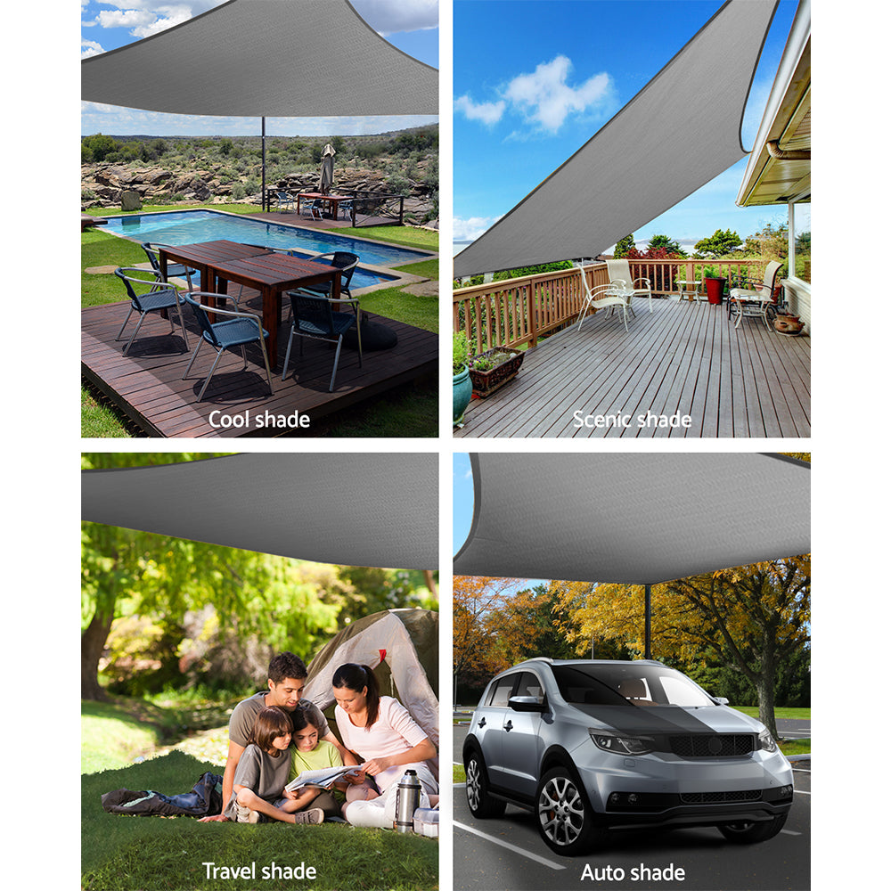 Instahut Shade Sail 6x6m Rectangle 280GSM 98% Grey Shade Cloth