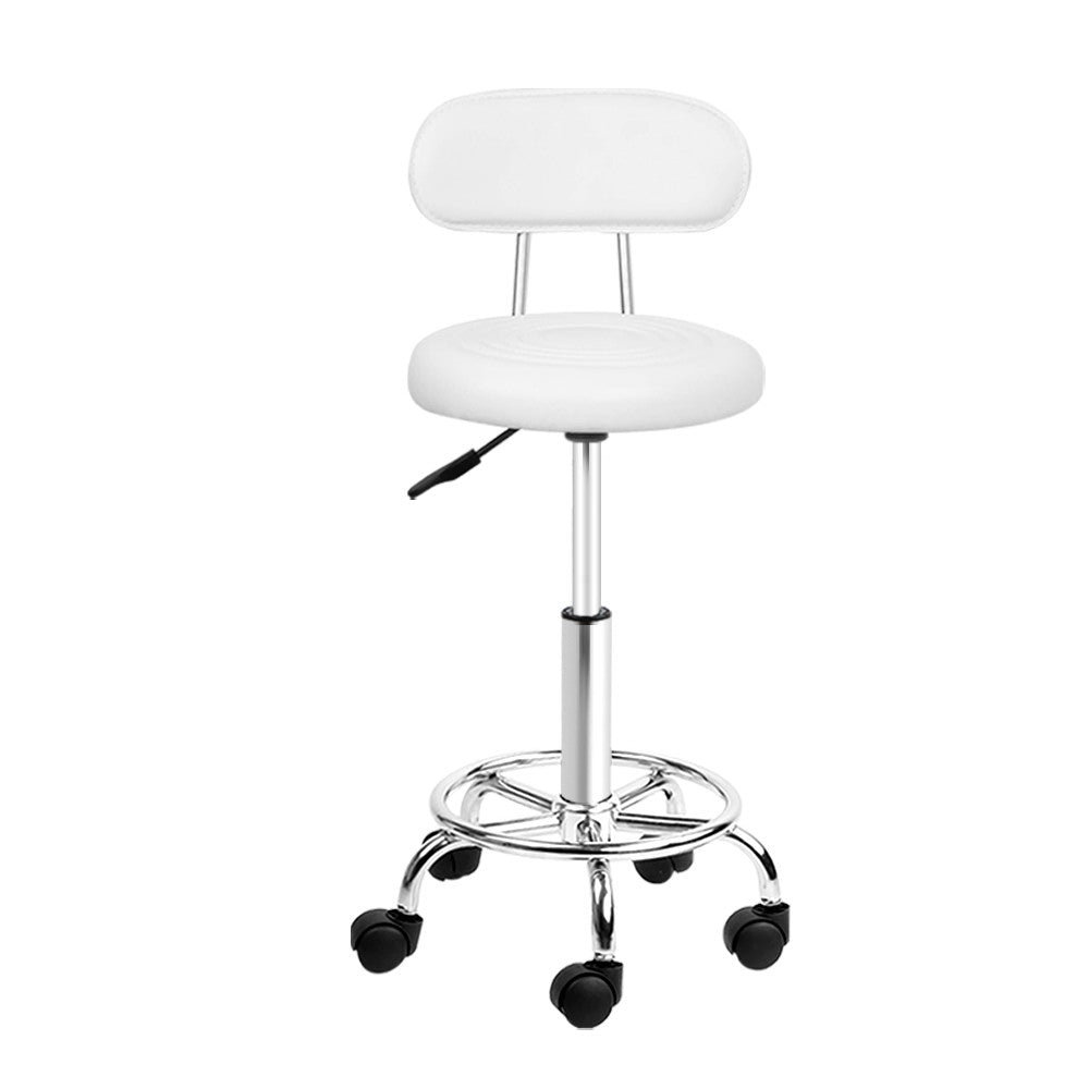 Artiss Salon Stool Swivel Chair Backrest White