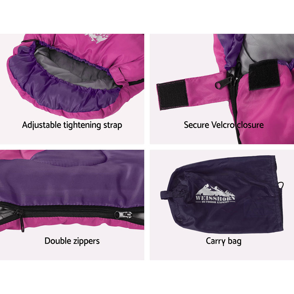 Weisshorn Sleeping Bag Kids Single 172cm Thermal Camping Hiking Pink