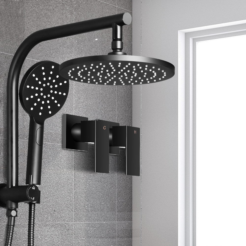 Cefito 9'' Rain Shower Head Set Handheld Round High Pressure Twins Tap Black