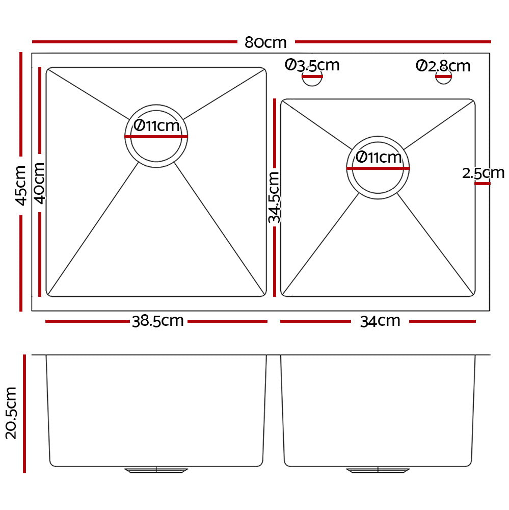 Cefito 80cm x 45cm Stainless Steel Kitchen Sink Flush/Drop-in Mount Silver