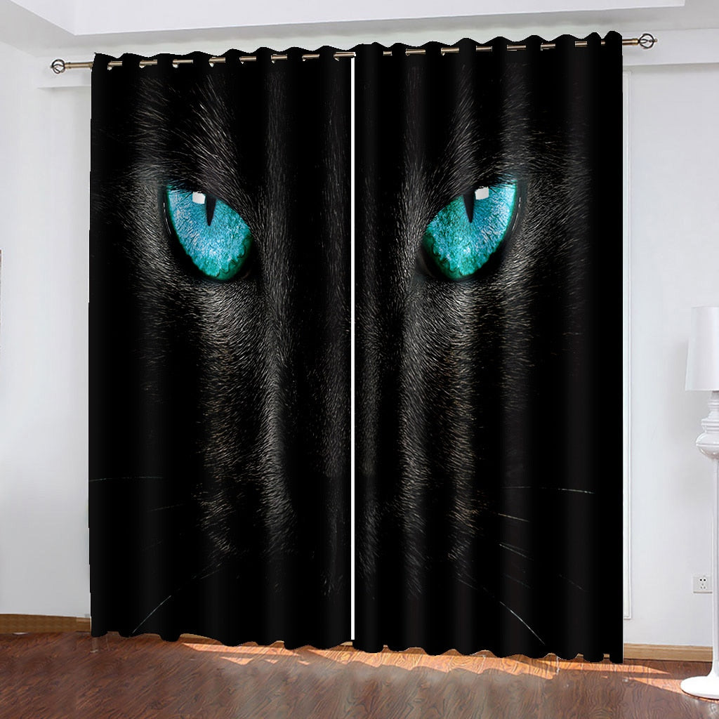 3D Custom Printed Black Cat Eyes Shading Blackout Curtain (3)