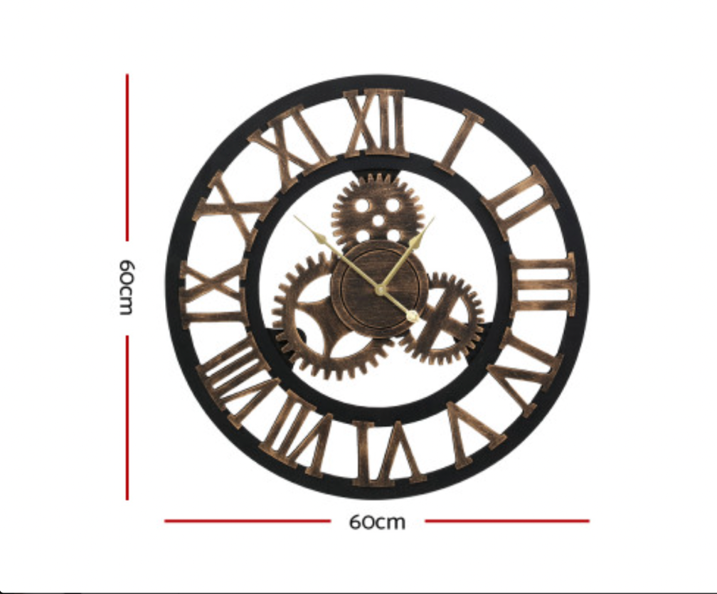 Artiss 60cm Wall Clock Large Retro Roman Numerals Brown