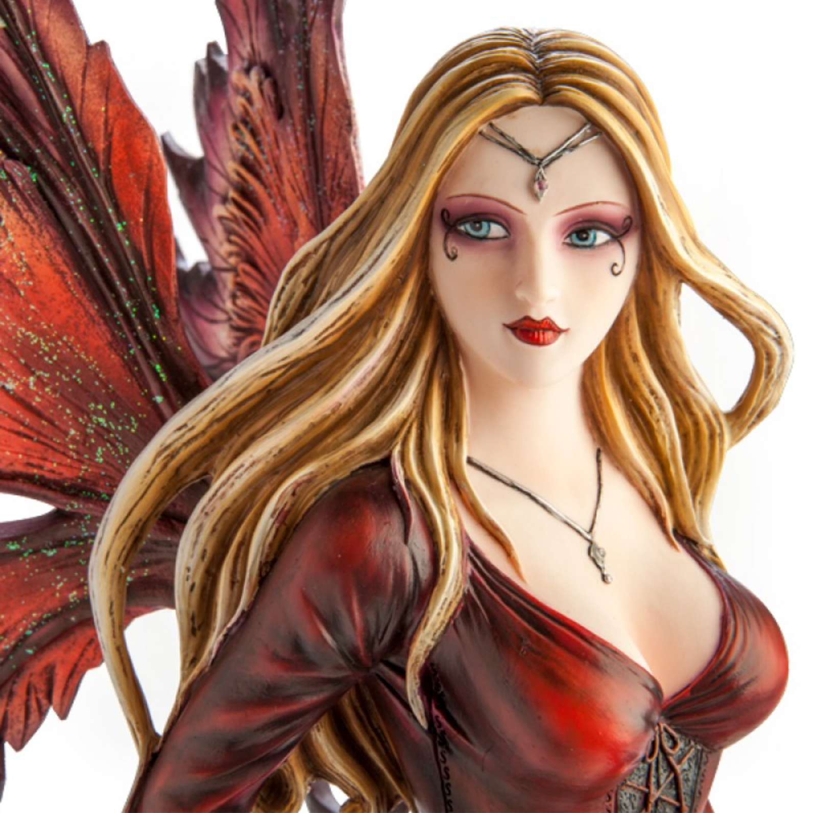 Large Red Fairy Princess with Black Wolf Figurine