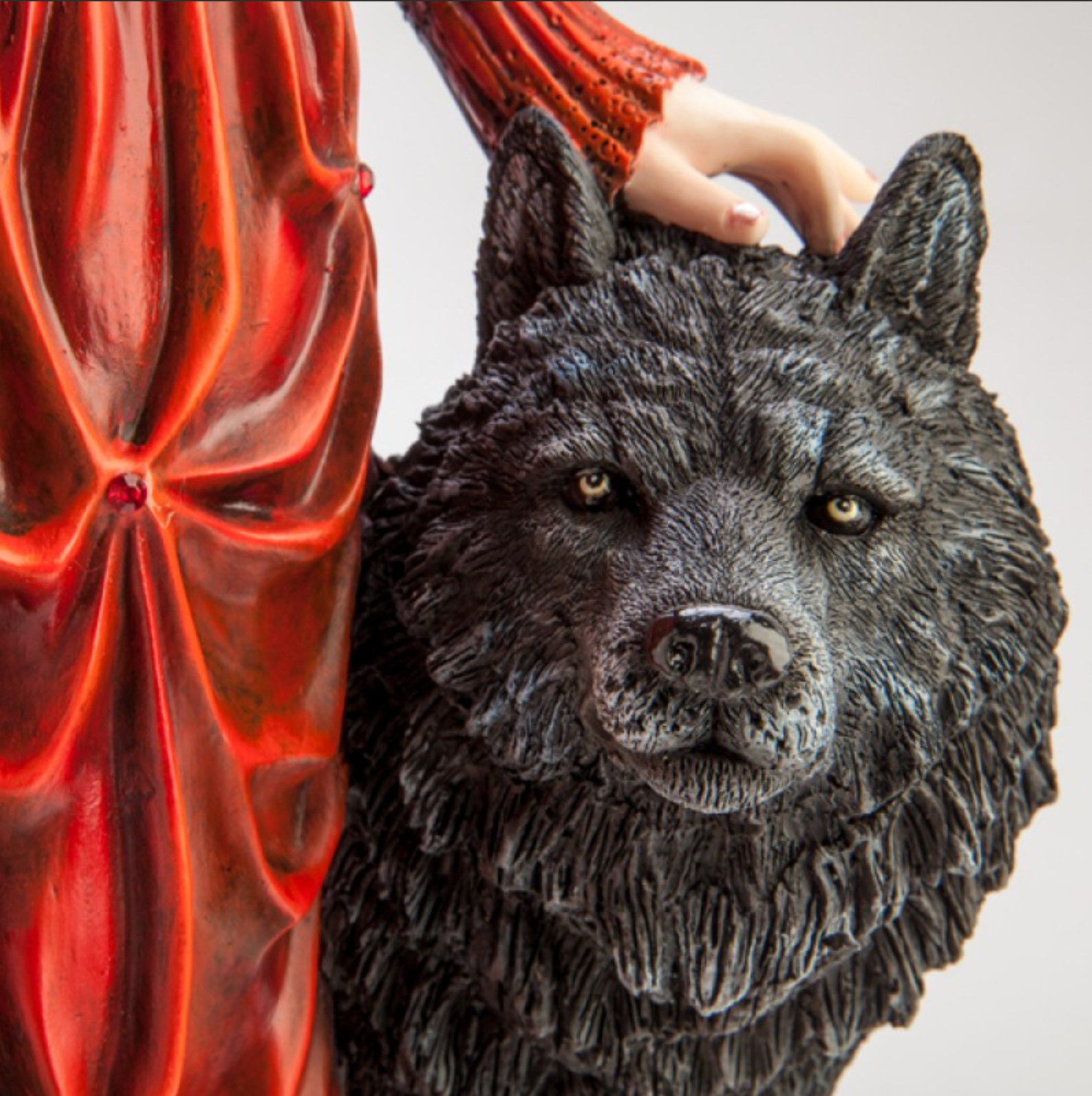 Large Red Fairy Princess with Black Wolf Figurine