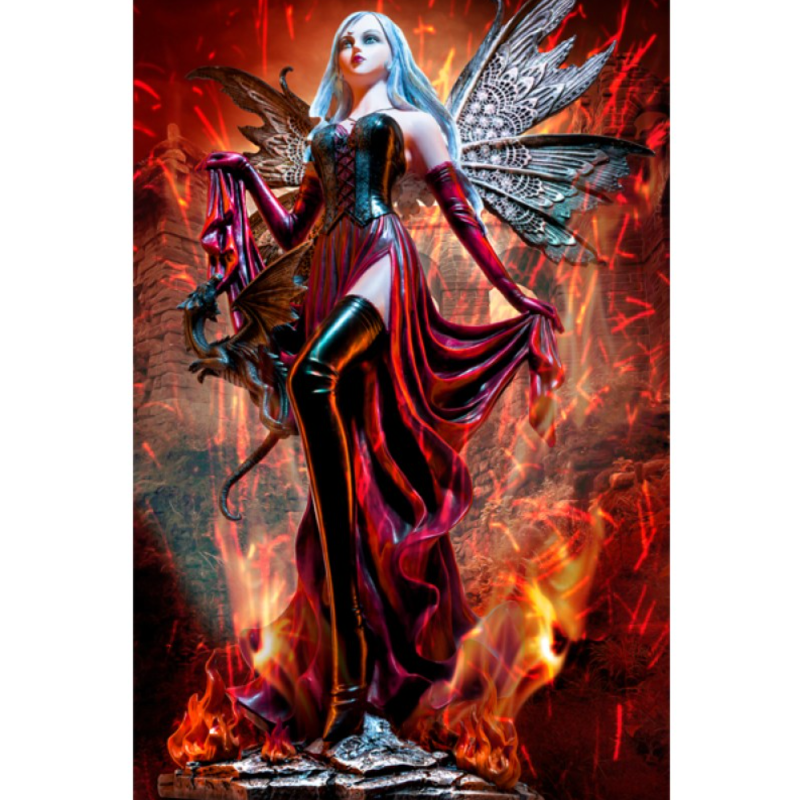 Fire Fairy with Black Dragon Figurine