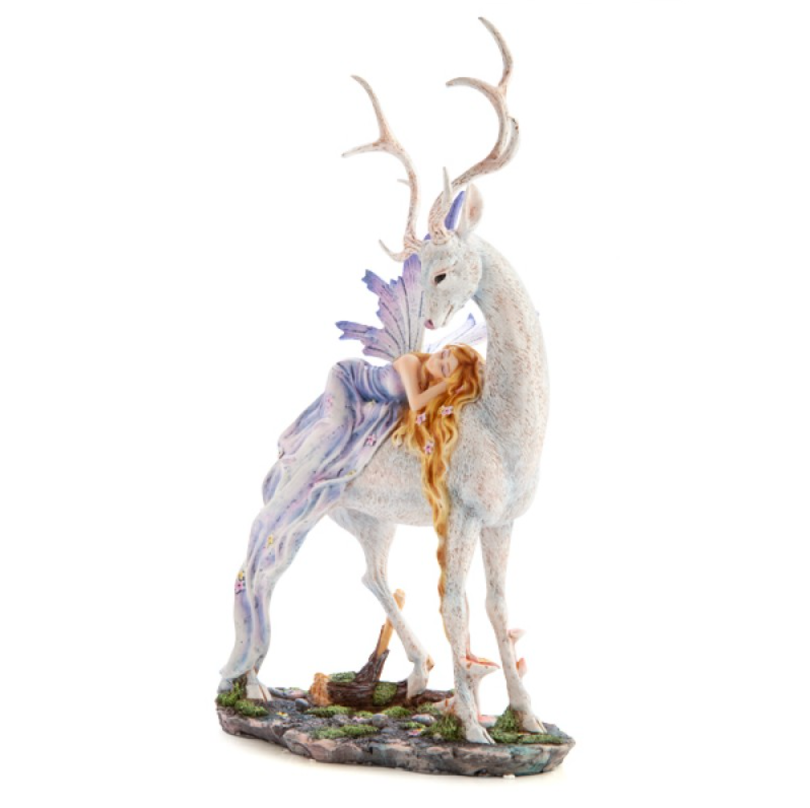 Woodland Fairy sleeping on Snow Deer Figurine