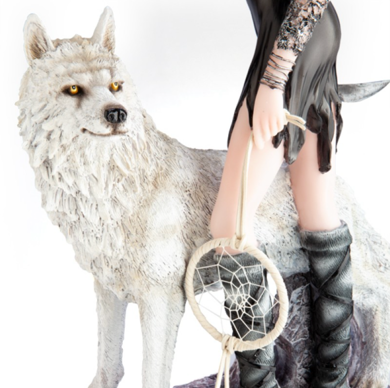 Dreamcatcher Fairy with White Wolf Figurine