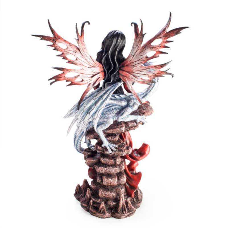 Large Red Fairy Figurine With Dragon