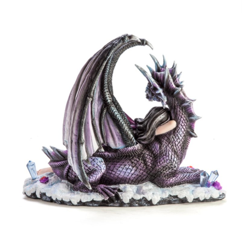 Purple Fairy sleeping on a Dragon Figurine