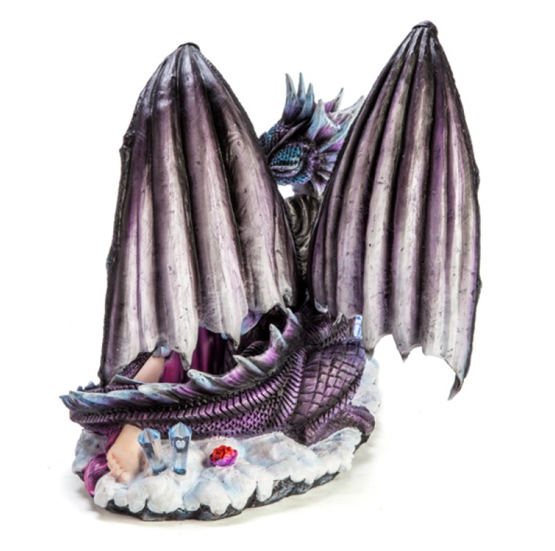 Purple Fairy sleeping on a Dragon Figurine