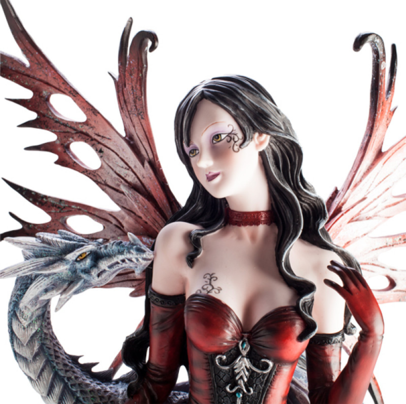 Large Red Fairy Figurine With Dragon