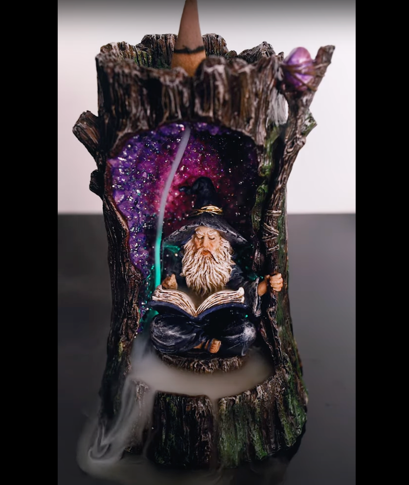 Wizard in Geode Tree LED Backflow Incense Burner