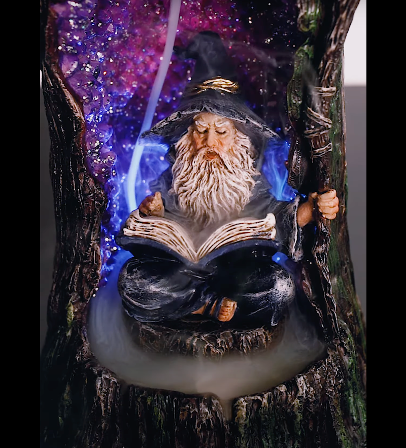 Wizard in Geode Tree LED Backflow Incense Burner