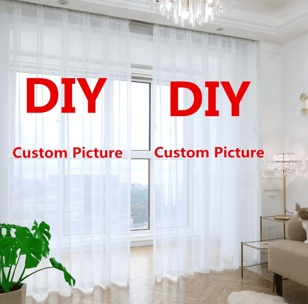 Custom Sheer Voile Printed Tulle Curtains x 2