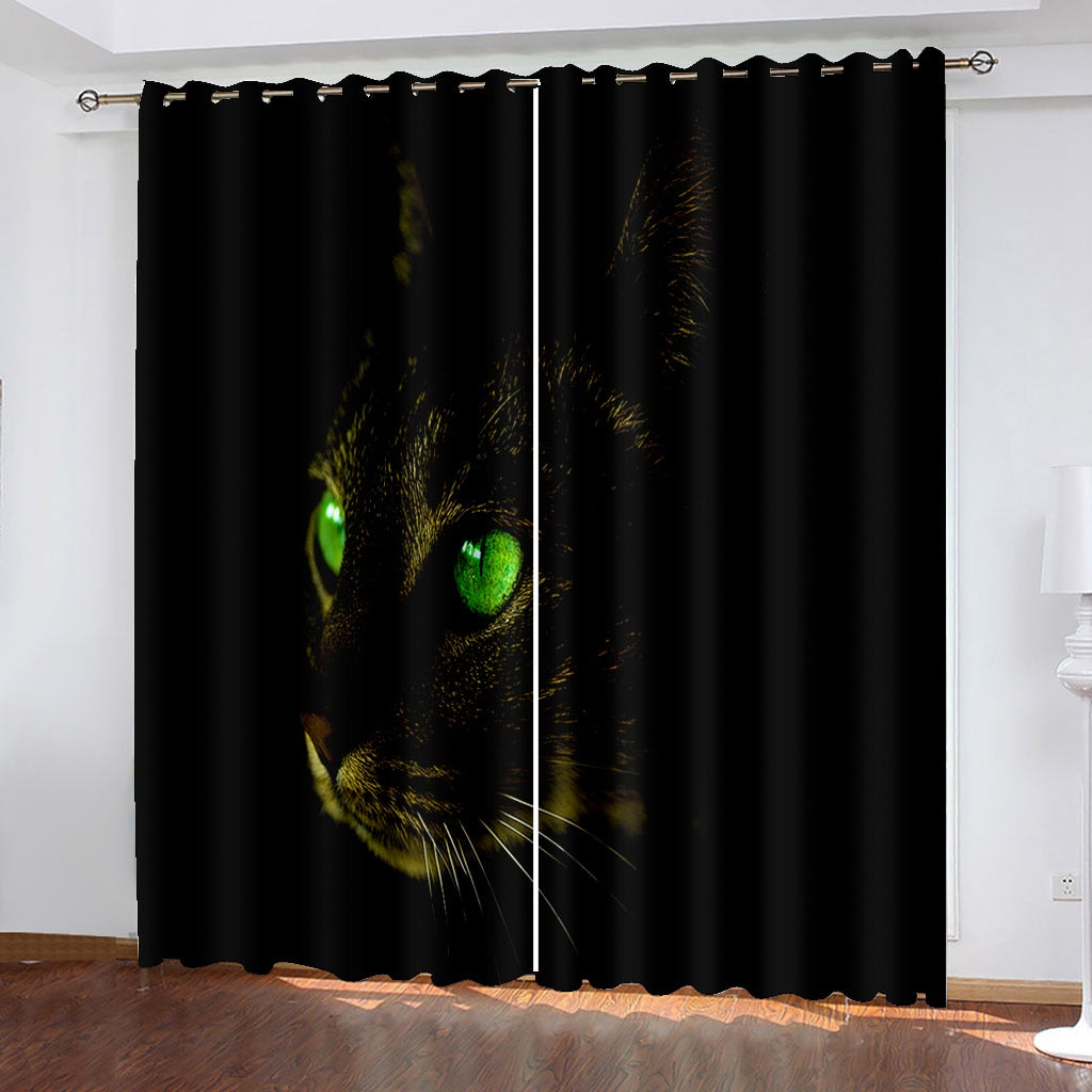 3D Custom Printed Black Cat Eyes Shading Blackout Curtain (7)