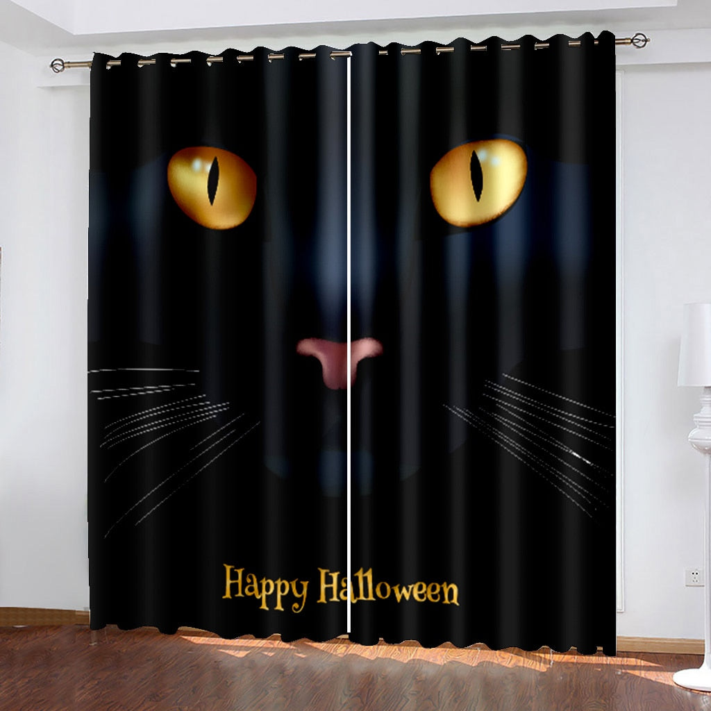 3D Custom Printed Black Cat Eyes Shading Blackout Curtain (8)