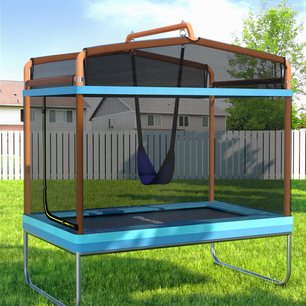 Everfit 6FT Trampoline for Kids w/ Enclosure Safety Net Swing Rectangle Orange