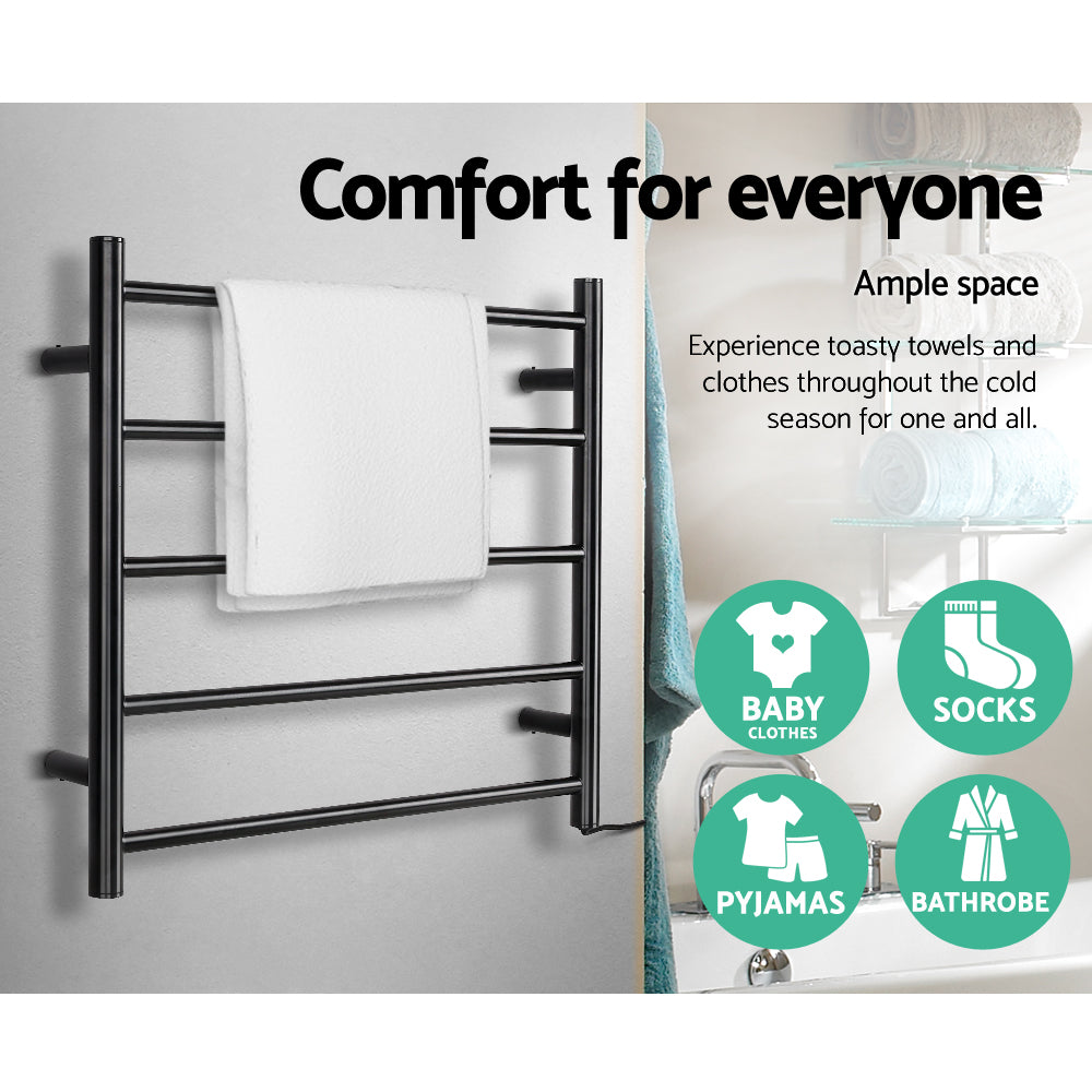 Devanti Electric Heated Towel Rail Rack 5 Bars Wall Mounted Clothes Dry Warmer