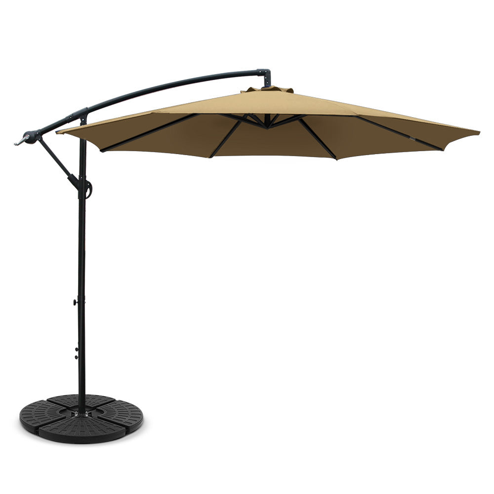 Instahut 3m Outdoor Umbrella w/Base Cantilever Beach Garden Patio Beige