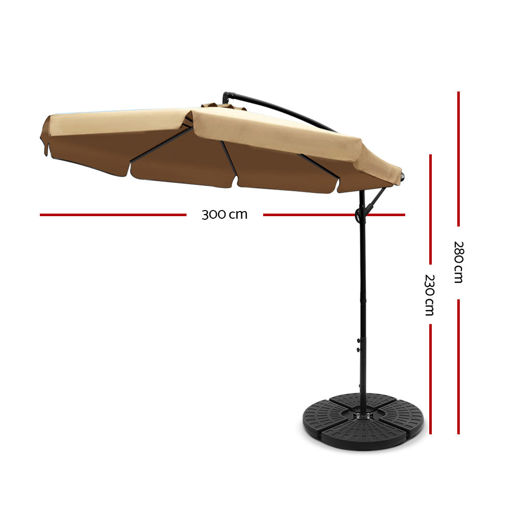 Instahut 3m Outdoor Umbrella w/Base Cantilever Garden Patio Beach Beige