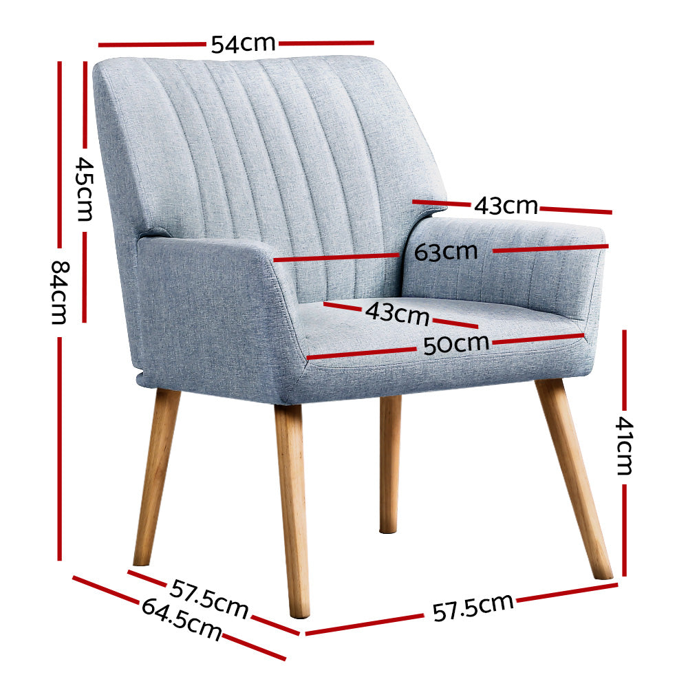 Artiss Armchair Fabric Blue Grey Sebastini