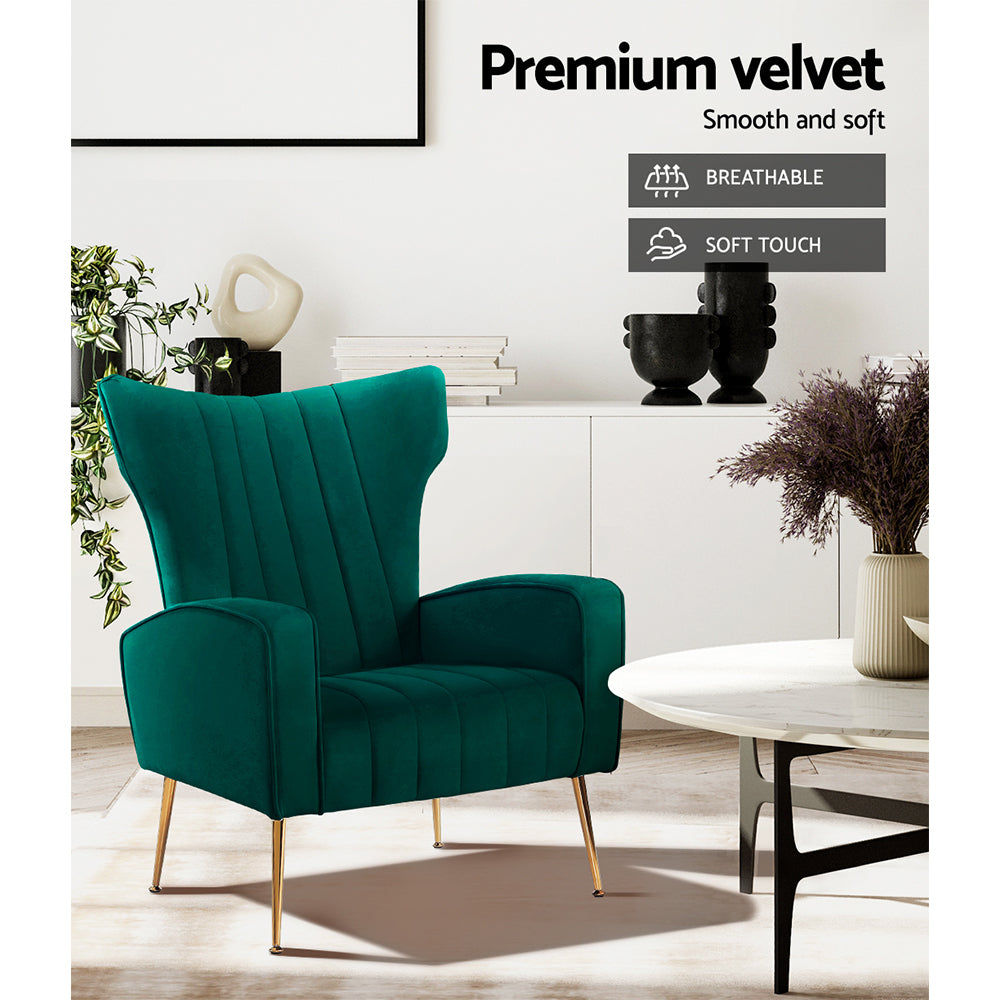 Artiss Armchair Green Velvet Kate