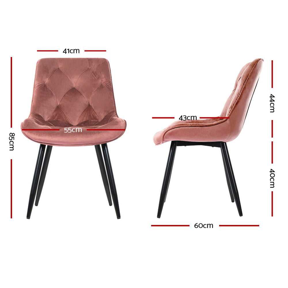 Artiss Dining Chairs Set of 2 Velvet Diamond Tufted Pink