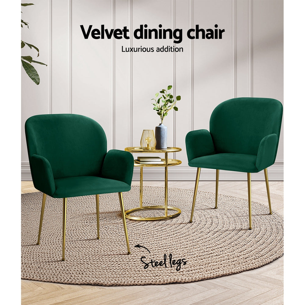 Artiss Dining Chairs Set of 2 Velvet Armchair Green