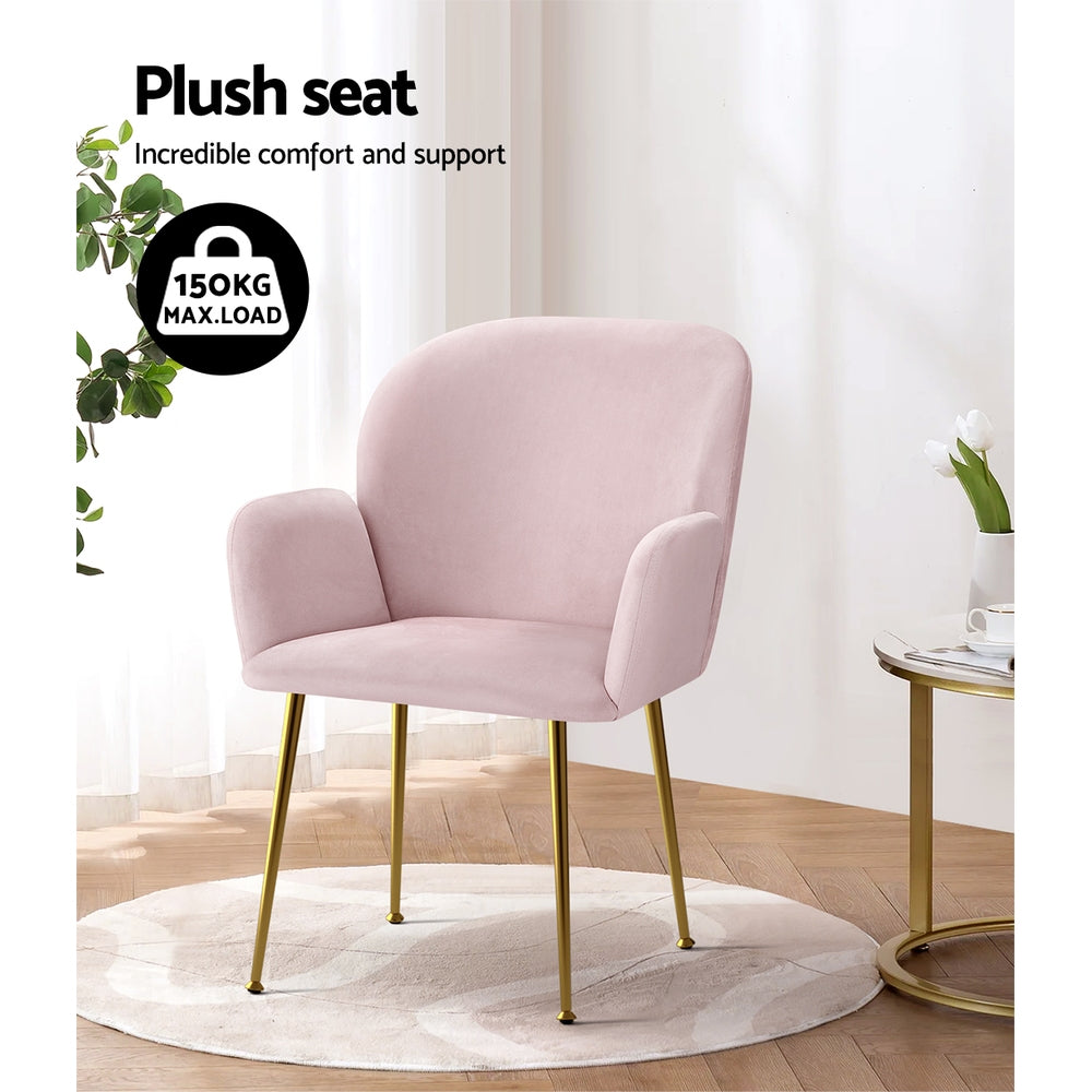 Artiss Dining Chairs Set of 2 Velvet Armchair Pink