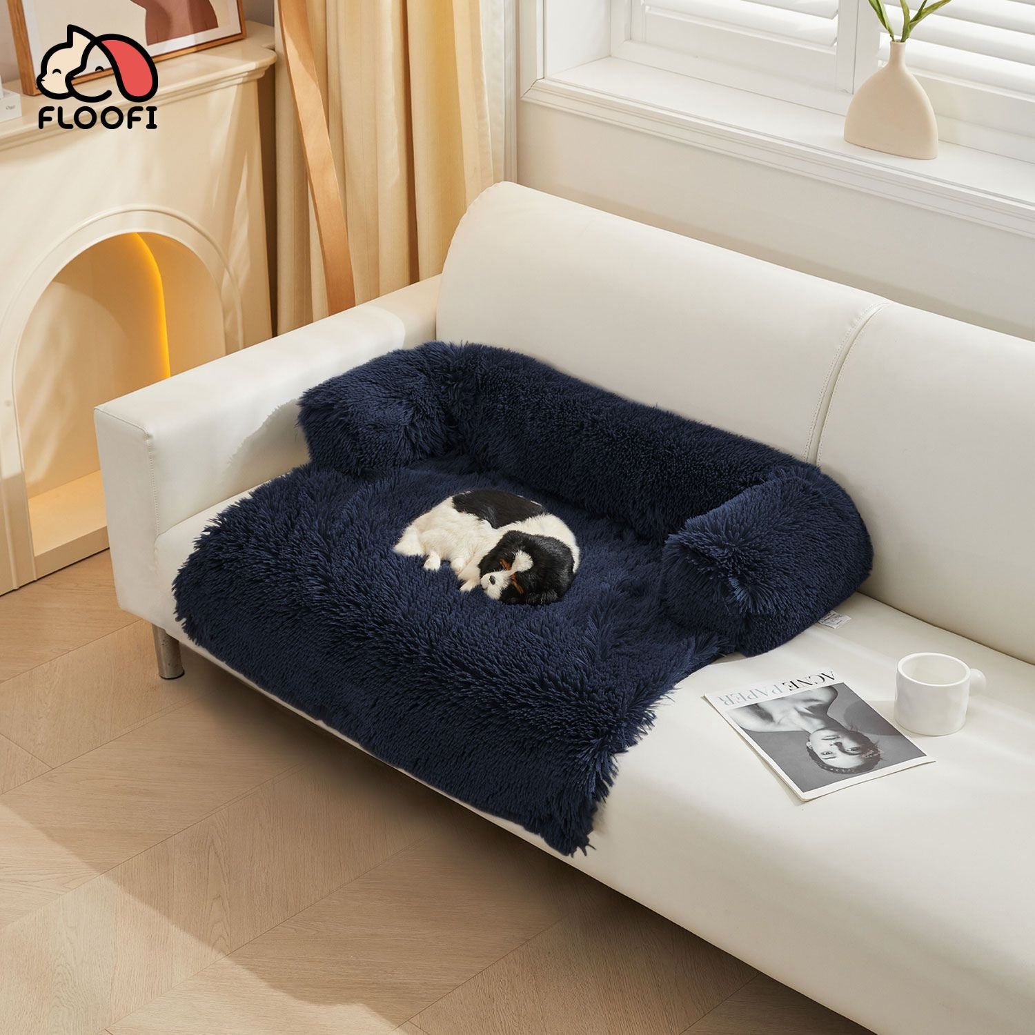 Floofi Pet Sofa Cover Soft with Bolster S Size (Dark Blue)