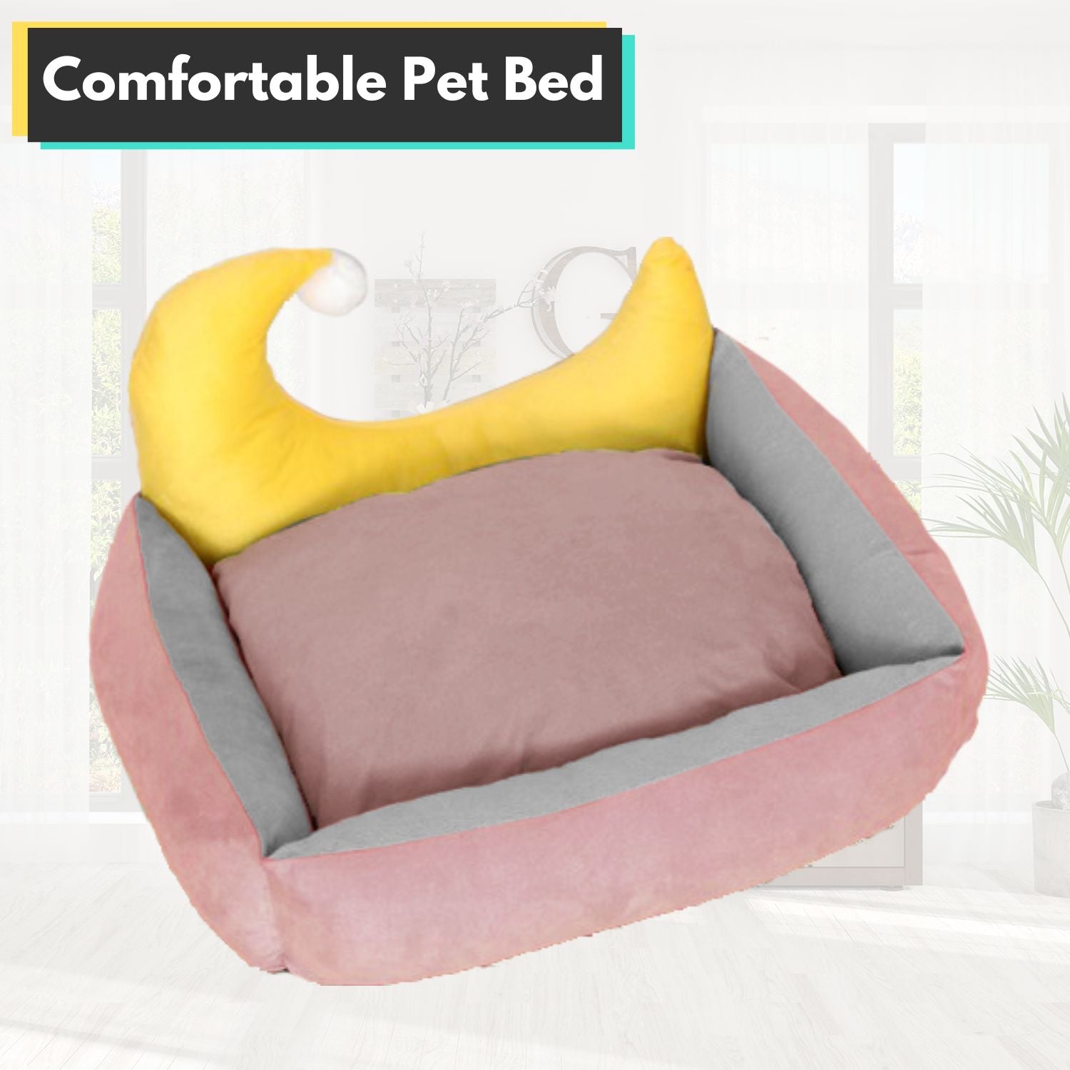 Floofi Pet Bed Moon Design (M Pink)