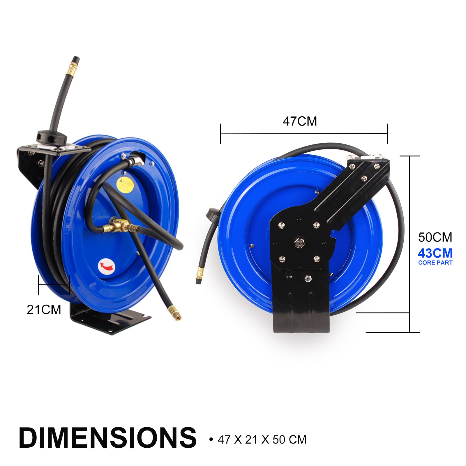 Air Hose Retractable Rewind Reel Automotive Industrial 15m