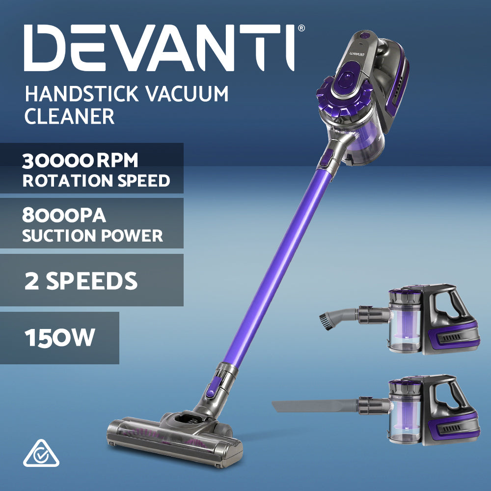 Devanti Stick Vacuum Cleaner Bagless Cordless 150W Purple