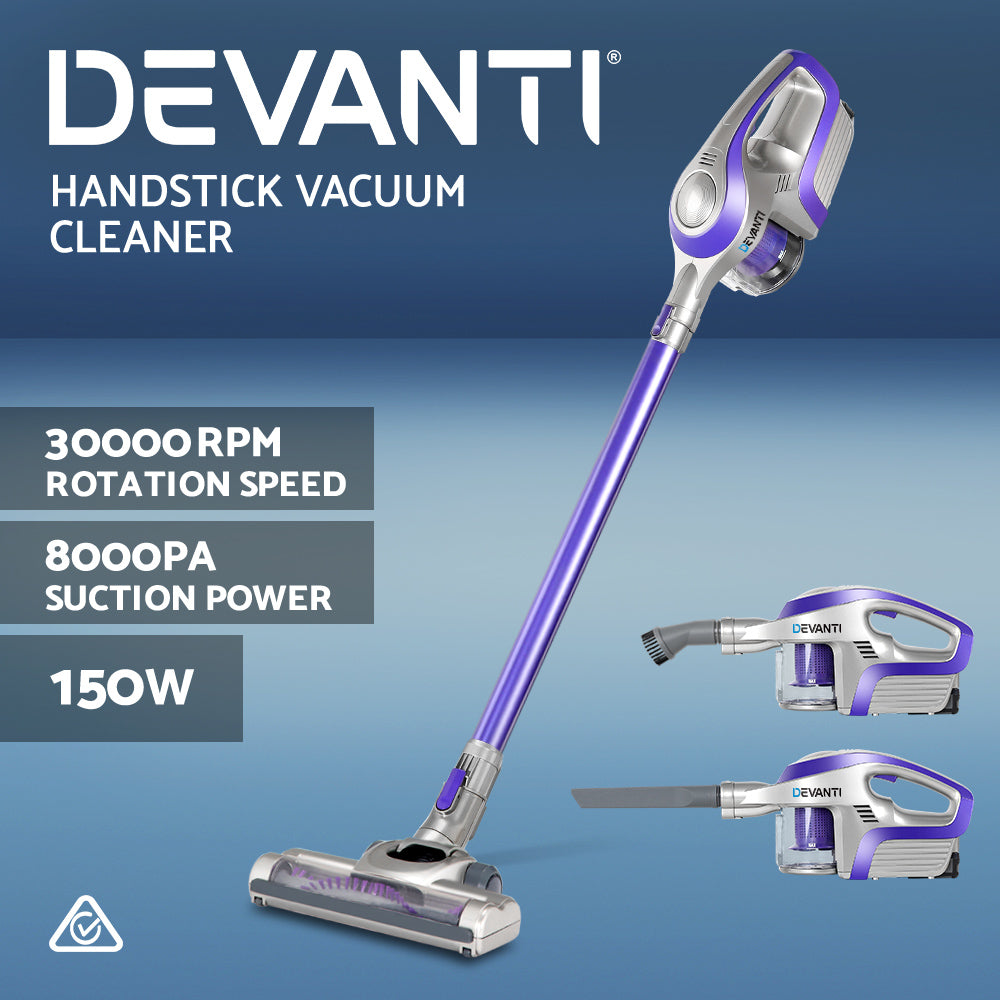 Devanti Stick Vacuum Cleaner Bagless Cordless 150W Purple