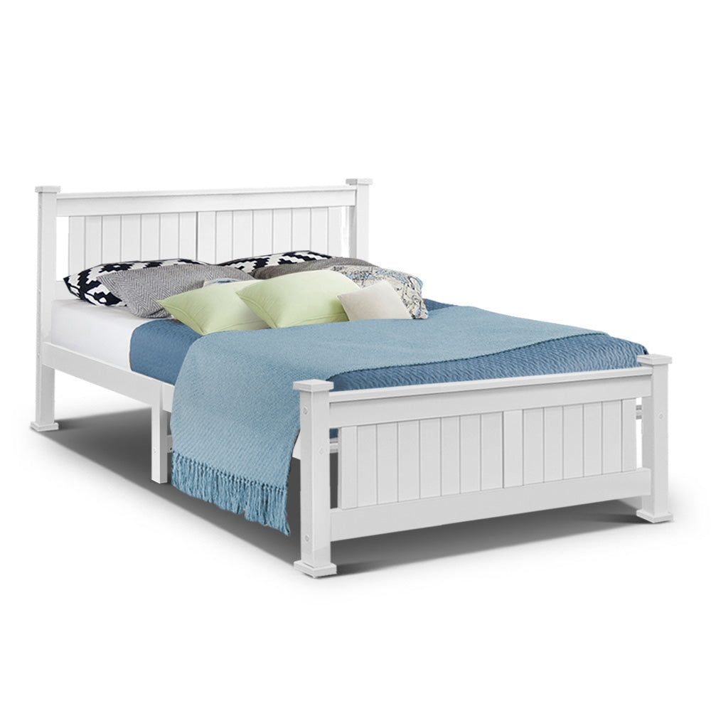 Artiss Bed Frame Queen Size Wooden White RIO