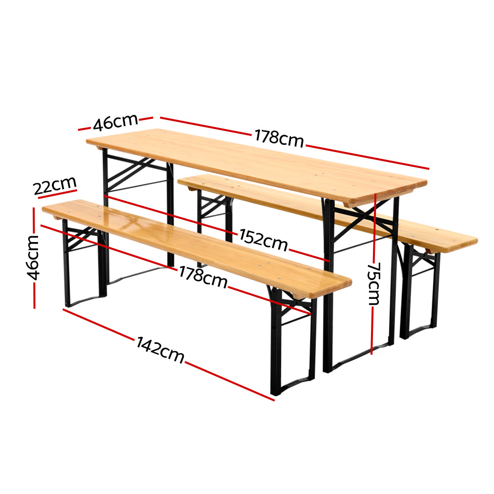 Gardeon Wooden Outdoor Foldable Bench Set - Natural