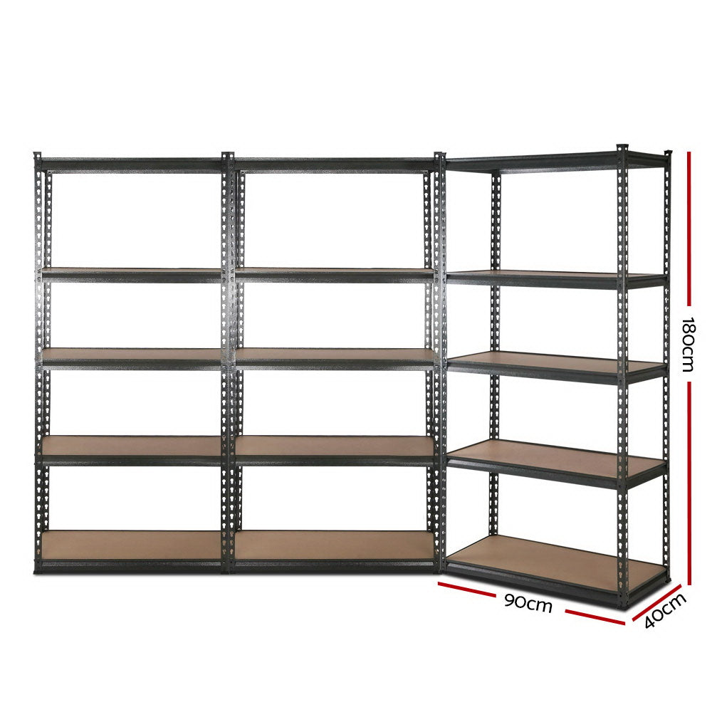 3x1.8M 5-Shelves Steel Warehouse Shelving Racking Garage Storage Rack Grey