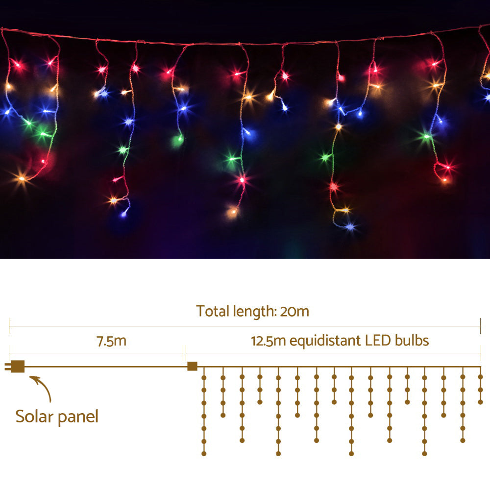 Jingle Jollys 12.5M Solar Christmas Lights Icicle String Light Multi Colour